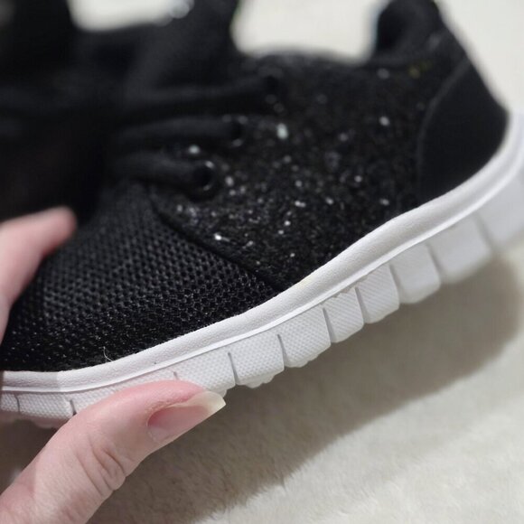 Bebe Girl Sparkly Sneakers ✦ Black Glitter Lace-Up ✦ Toddler Playground Style 9 - Picture 3 of 16